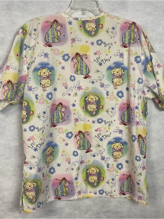 Disney Winnie the Pooh "Such a Lazy Day" V-neck scrub top Women Large Flaw - Picture 2 of 15